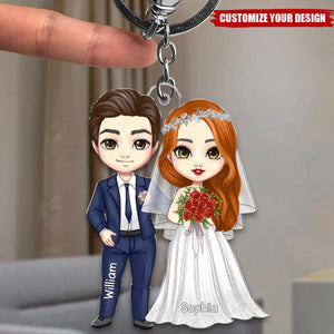 Cartoon Bride And Groom Personalized Acrylic Keychain