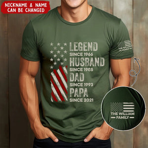 Legend, Husband, Dad And Grandpa Custom Family Name - Personalized T-shirt