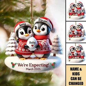 Cute Penguin Couple Expecting Parents Pregnancy Personalized Acrylic Ornament