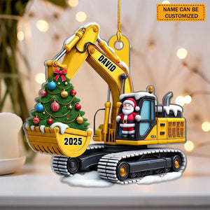 Personalized Xmas Excavator Construction Backhoe Ornament - Gift For Kids