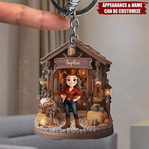 Cowgirl's Barn - Personalized Cowgirl Acrylic Keychain