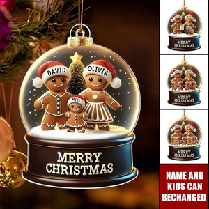 Gingerbread Family In Snow Globe Personalized Acrylic Ornament