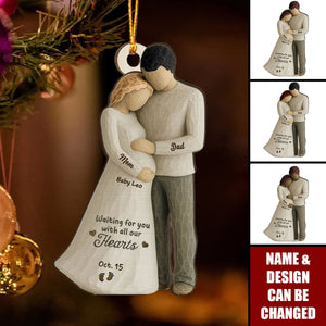 Waiting For You With All Our Hearts Couple Expecting Baby - Personalized Wooden Ornament