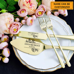 Personalized Wedding Cake Cutting Engraved Knife Server Forks