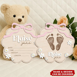 Personalized Birth Announcement Sign - Pink Bow Baby Name Sign