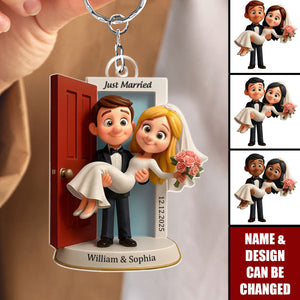 Personalized Our First Married Keychain - Custom Wedding Couple Threshold