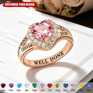 Personalized Class Ring For Her With Birthstone - Graduation Jewelry For Daughter
