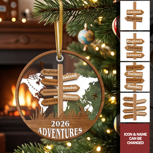 Personalized Travel Adventure Ornament, Christmas Gift for Travelers