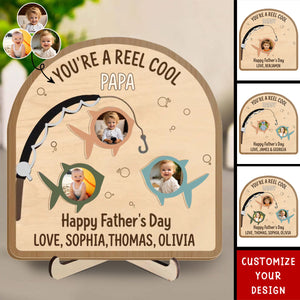 Custom Photo You’re A Reel Keeper - Family Personalized 2-Layered Wooden Plaque, Father's Day Gift For Dad, Grandpa, Fishing Lovers