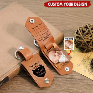 The Day You Became My Daddy - Personalized Photo Leather Keychain, Father's Day Gift