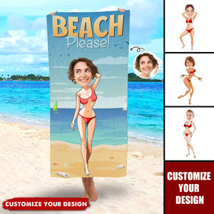 Custom Photo Beach Please Standing Pose - Personalized Beach Towel