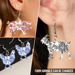 Farm Animals Toile De Jouy Chicken Cow Donkey Pig - Personalized Acrylic Earrings