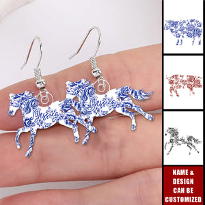 Farm Animals Toile De Jouy Chicken Cow Donkey Pig - Personalized Acrylic Earrings