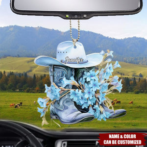 Western Cowgirl Boots - Personalized Acrylic Car Ornament