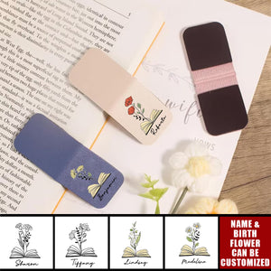 Name Bookmark With Birth Flower - Personalized Leather Magnetic Bookmark, Gift For Book Lovers