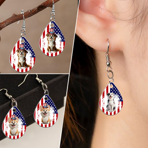 American Flag Dog Lovers - Personalized Acrylic Earrings