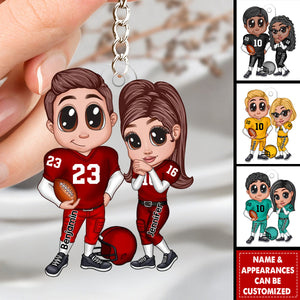 Y2K Football Couple Trading Card Style Personalized Acrylic Keychain