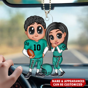 Y2K Football Couple Trading Card Style Personalized Acrylic Car Ornament