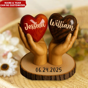 Two Hearts One Love - Personalized Couple Custom Shaped Wood Plaque