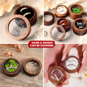 Personalized Wooden Wedding Ceremony Round Ring Box With Clear Acrylic Cover