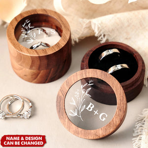 Personalized Wooden Wedding Ceremony Round Ring Box With Clear Acrylic Cover