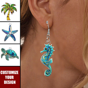 Turtle Seashell Mermaid Beach Stained Glass Effect - Personalized Acrylic Earrings