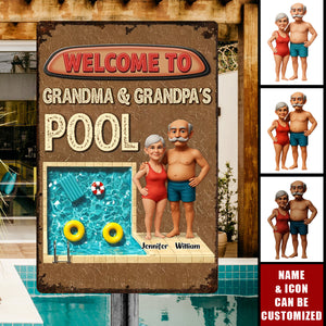 Welcome To Grandma Grandpa Pool - Personalized Metal Sign