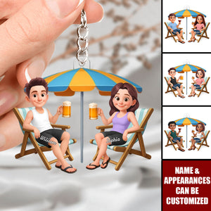 Couple Beach Chair Drinking - Personalized Acrylic Keychain