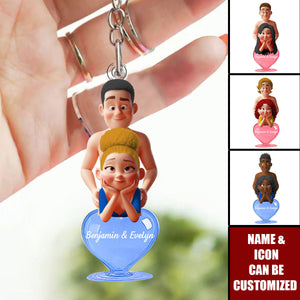Naughty Couple With Heart - Personalized Acrylic Keychain