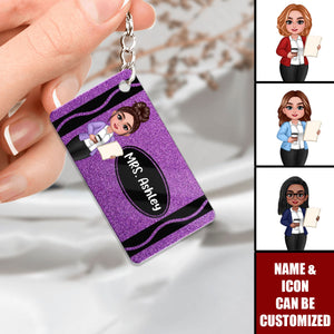 Teacher Crayon Personalized Acrylic Keychain, Back To School Gift For Teacher
