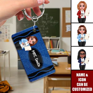 Teacher Crayon Personalized Acrylic Keychain, Back To School Gift For Teacher