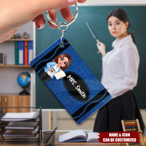 Teacher Crayon Personalized Acrylic Keychain, Back To School Gift For Teacher