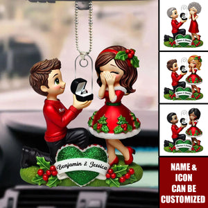 Marriage Proposal "She Said Yes!" - Personalized Car Ornament, Just Engaged Gifts For Couples