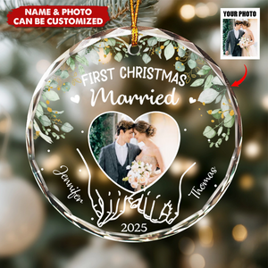Custom Photo First Christmas Together - Personalized Circle Glass Ornament, Christmas Wedding Gift