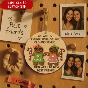 Old, Crazy, Still Besties - Personalized Best Friend Christmas 2-Layer Wooden Ornament