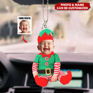 Adorable Newborn Baby Elf - Personalized Babys Photo Acrylic Car Ornament