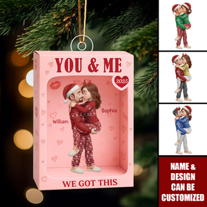 Couple In Pink Toy Box - Personalized Christmas Ornament - Christmas Gift For Couple