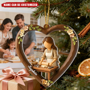 Girl Baking - Personalized Acrylic Heart Ornament, Gift for Baking Lover