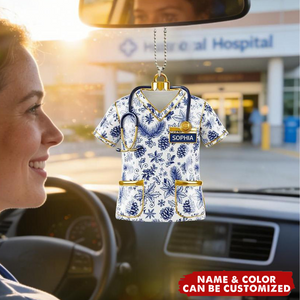 Personalized Nurse Toile de Jouy Acrylic Car Ornament, Gifts For Nurse