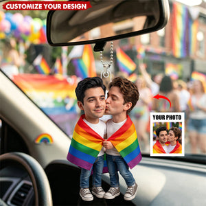Custom Photo LGBT Couple Love Is Love - Personalized Acrylic Ornament