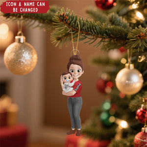 Personalized Christmas Mom Holding Baby Acrylic Ornament,Gender Reveal Gifts - Tiny Hands Big Love