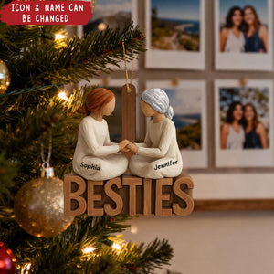 Besties Forever Together - Personalized Wooden Ornament - Gift For Best Friends