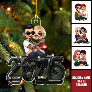Biker Couple Christmas - Personalized Acrylic Ornament - Gift For Bikers, Gift For Him, For Her
