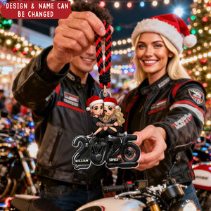 Biker Couple Christmas - Personalized Acrylic Ornament - Gift For Bikers, Gift For Him, For Her