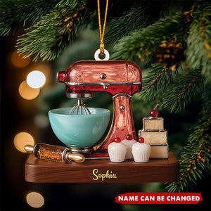 Personalized Baking Mixer Christmas Acrylic Ornament - Custom Name Kitchen Mixer with Cupcakes