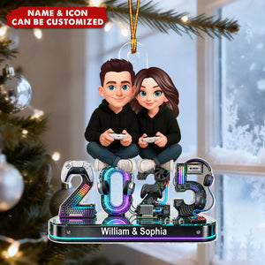 Couple Gaming Forever 2 Player Mode Signature Symbols Christmas - Personalized Acrylic Ornament