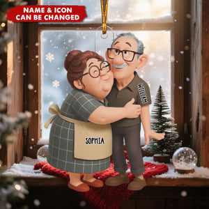 Couple Hugging Acrylic Ornament - Personalized Anniversary Wedding Gifts For Husband And Wife, Him And Her - Two Hearts One Journey