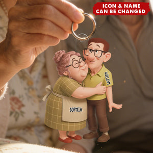 Couple Hugging Acrylic Keychain - Personalized Anniversary Wedding Gifts For Husband And Wife, Him And Her - Two Hearts One Journey