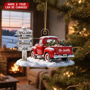 Nostalgia Christmas Truck Family Sign Posts Custom Names - Personalized Acrylic Ornament