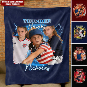 Personalized Photo Blanket - Sport Lovers - Basketball, Football, Baseball, Soccer, Or Softball Boy, Girls